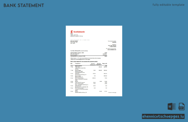 Beispiel eines Kontoauszugs der Scotiabank Australien (Excel-Vorschau)